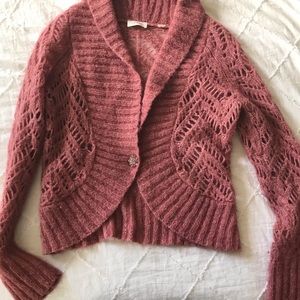 Loft Pink Wool/Mohair crocheted cardigan
